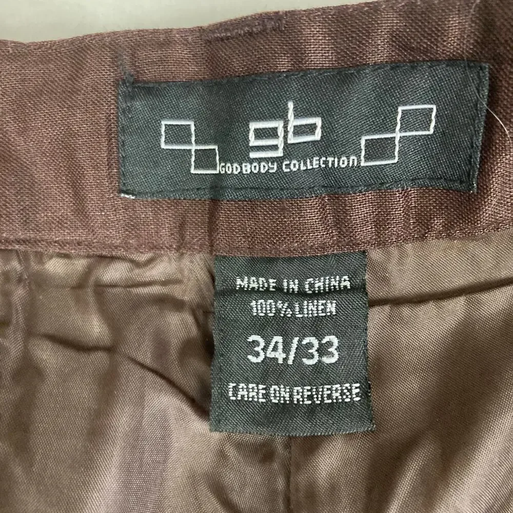 God Body Collection 100% Linen Trousers Pants Mens 34/33 Chocolate Brown Preppy